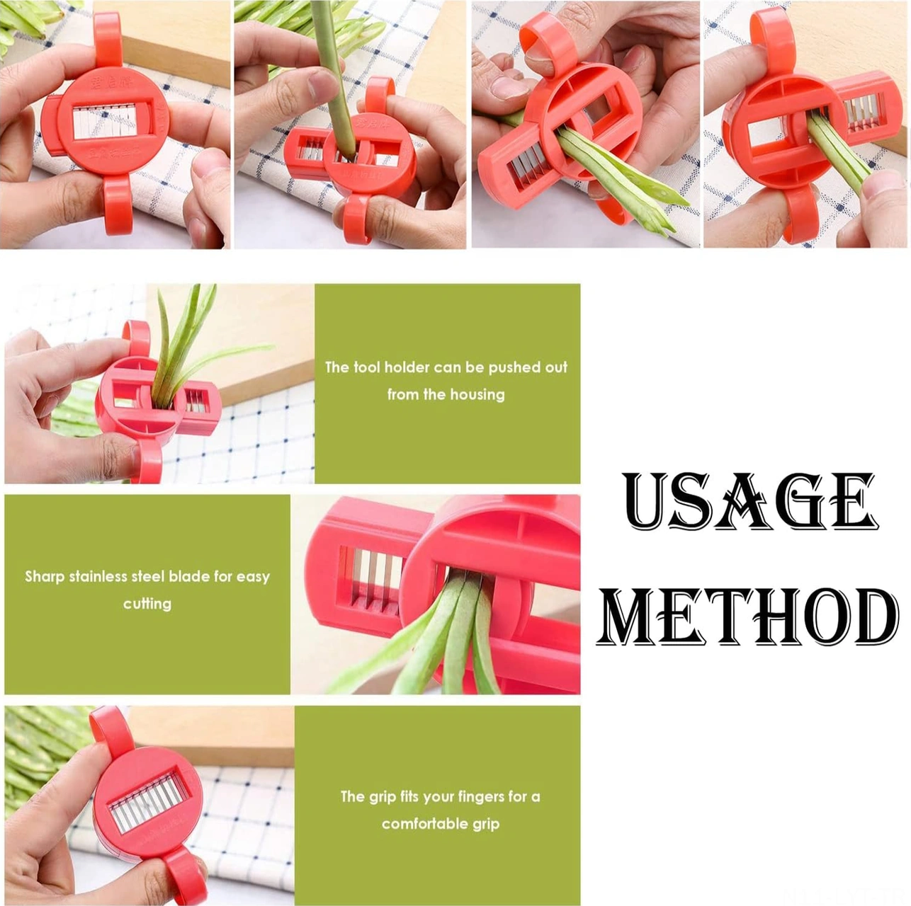 Youtek 2'li Set Yeşil Fasulye Dilimleyici, Fransız Usulu Uzun Fasulye Kesici, Paslanmaz Çelik Bıçaklı Mutfak Aleti Kırmızı