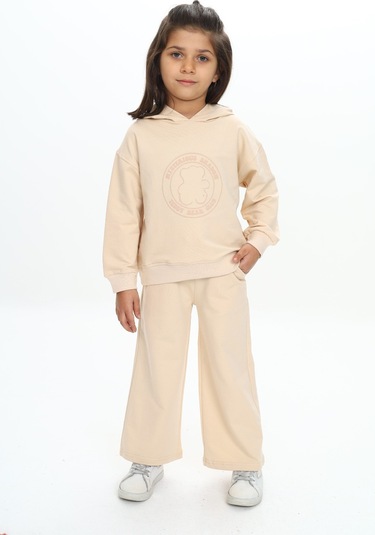 Toontoy Kız Çocuk Teddy Bear Clup Baskılı Eşofman Takım Bej