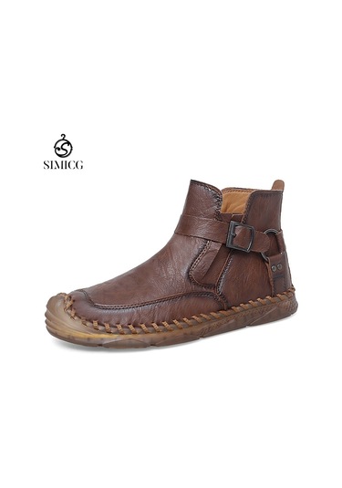 Şık, Gündelik, Yüksek Bilekli, El Yapımı Erkek Bilek Botları Kahverengi