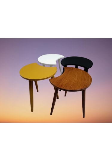 Zigon-Orta Sehpa Takım Hilal Model Parlak Çok Renkli Kayın Torna