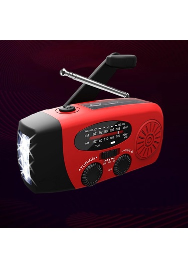 Dofolink Kırmızı Avrupa Versiyonu Güneş Enerjili El Çevirerek Şarj Edilebilir Acil Radyo - Am/fm/noaa Alıcı Ve 3 Led Fener