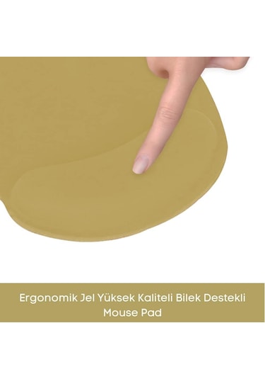 Bej Bilek Destekli Ergonomik Jel Kaymaz Taban Mouse Pad