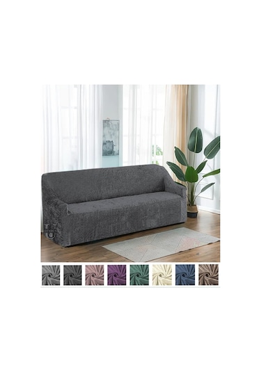StarMall Kadife Koltuk Örtüsü Esnek, Lastikli Yıkanabilir 3 Kişilik Bir Adet Antrasit