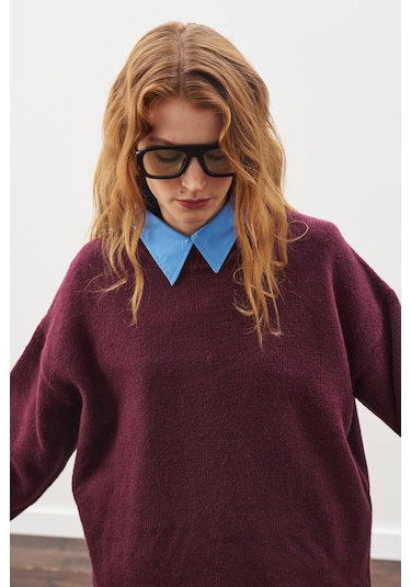 Chunky Oversıze Kazak Bordo Bordo