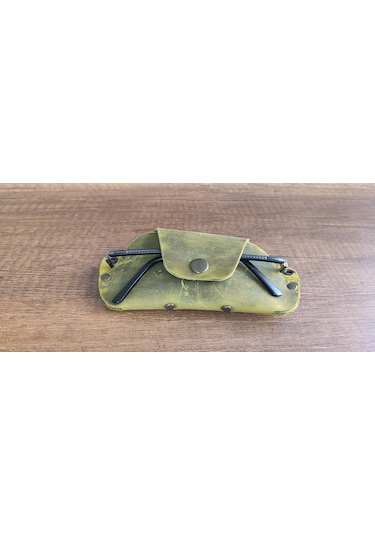 Sumerian Leather Craft Deri Gözlük Kılıfı Limon Yeşili + Anahtarlık