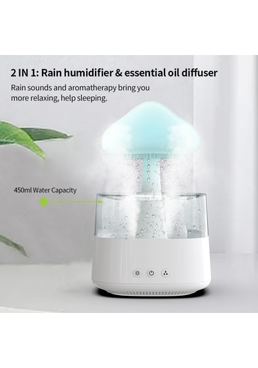 Sones Ch08 450ml Yağmur Nemlendirici Mantar Bulutu Renkli Gece Lambası Aromaterapi Makinesi, Stil: Uzaktan Kumanda Olmadan