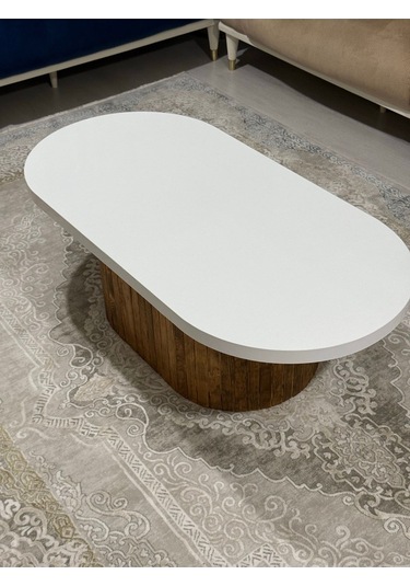 Oval Model 120x60 Cm Kahverengi Ayak Kalın Kenarlı Orta Sehpa Ahşap Ayaklı Kahverengi