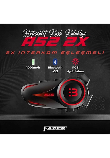Fazer A52-2x 2 Kişilik Kask Bluetooth Kulaklık Mikrofon Seti - Interkom