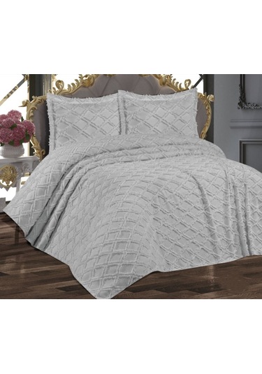 Prestij Puffy Yakut Çift Kişilik Yatak Örtüsü, Pike Örtüsü-gri Gri