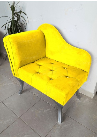 Yeni Model Tekli Köşe Koltuğu Josefin Bench Gümüş Ayak Sarı
