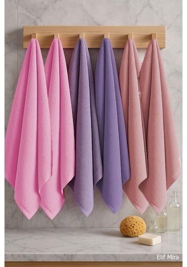 6 Lı Softtouch El Yüz Banyo Havlusu Seti %100 Pamuklu 50x90 Cm Pembe