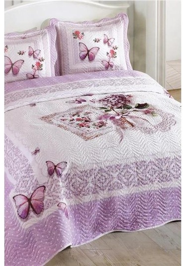 Çift Kişilik Kapitone Yatak Örtüsü Takımı - Lila Çok Renkli