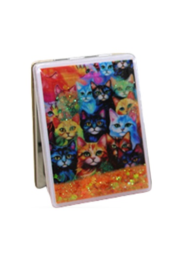 Büro Ev Ofis Kişisel Hediyesi İçin Hareketli Sulu Kedi Figürlü El Aynası Çok Renkli