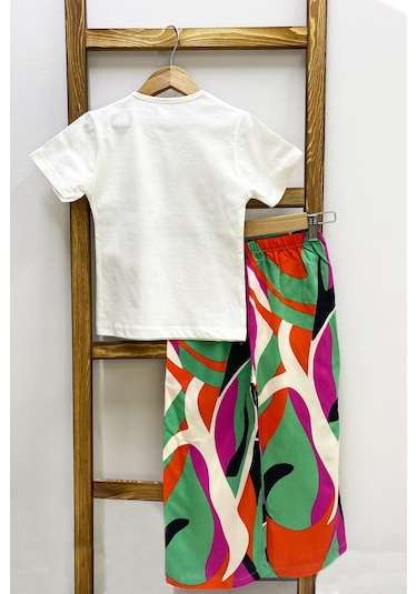 Kız Çocuk Yazlık İkili Takım Baskılı Renk Baloklu B2 Turuncu