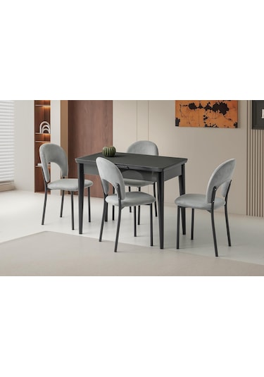 Tekno Hilal Mdf Açılır Mutfak Masa Sandalye Takımı 60x100 Gri