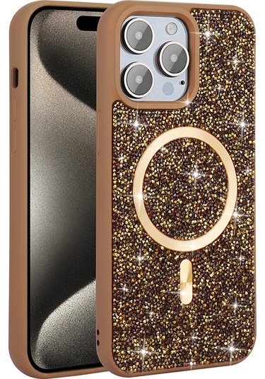 Biriva Home İphone 14 Pro Max Kılıf Pırlanta Tasarımlı Magsafe Şarj Özellikli Mozaik Sil Siyah