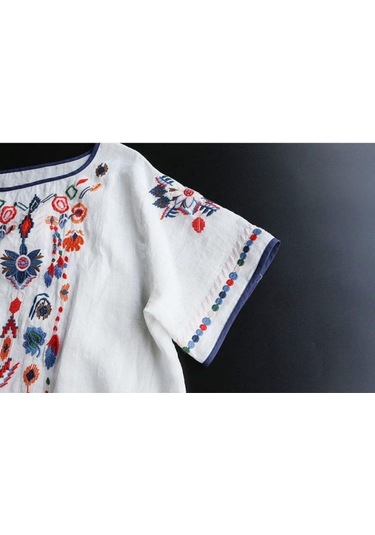 Kırmızı Nakış Pamuk Kadın Gömlek Yaz Ve Bahar Bluz Kadın Giyim İçin Giysi Tops