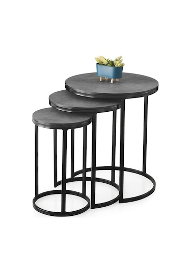 Sedef Modern Tarz Zigon Sehpa 3'lü Yuvarlak 001