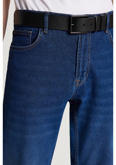 Erkek Normal Kesim Denim Yıkamalı Düz Paça Lacivert Jean Kot Pantolon-34090 Lacivert