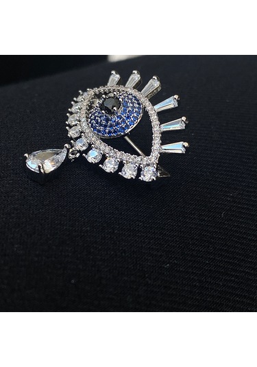 Broş Kadın Zirkon Taşlı Nazar Göz Broş Gözyaşı Yaka İğnesi Silver