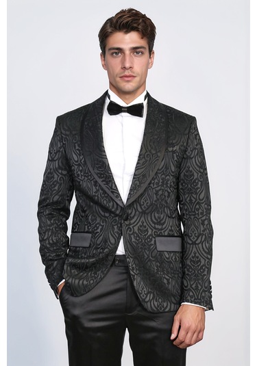 Damask Desenli S Al Yaka Siyah Smokin - Wessi Siyah