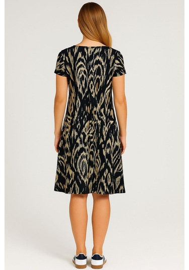 2 Adet Dökümlü Rahat Kalıp Günlük Penye Kumaş Elbise Lacivert - Krem