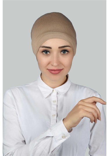 Altobeh Hazır Pratik Geçmeli Lastikli Tesettür Bone - Koyu Bej