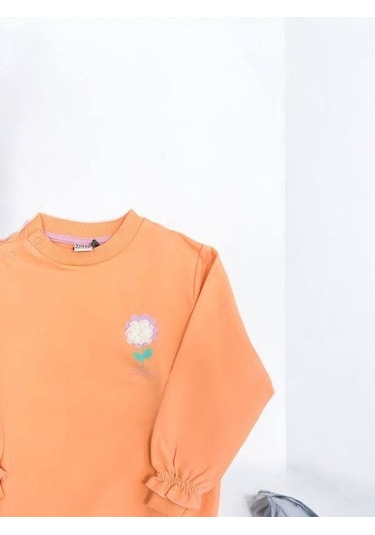 Zekids Kız Bebek Çiçek Baskılı Basic Sweatshirt-14453 Somon