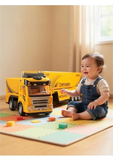 Kumandalı Oyuncak Büyük Boy Işıklı Pilli 4 Fonksiyonlu Dorseli Tır