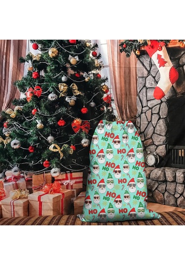 Büyük Noel Baba Hediye Çantası, Pamuklu Kordonlu, Yeniden Kullanılabilir Noel Baba Noel Perisi