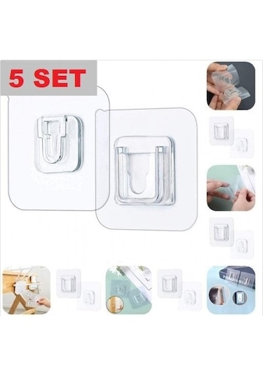Geçmeli Klips Eşya Sabitleme Askısı 5 Set 4401 Şeffaf