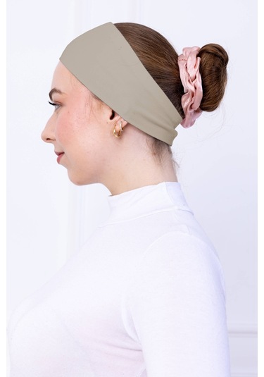 Kaymayan Silikonlu Bandana Bone Krem - Kadın Tesettür Dikişsiz Kaymaz Geçme - Sportif Saç Bandı Krem