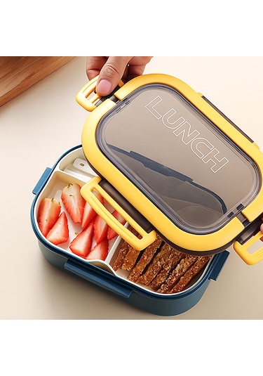Taşınabilir Yemek Kabı Lunch Box 2 Katlı Diyet Beslenme Kutusu Saklama Kabı Çatal Kaşıklı Sefer Tası Mavi - Lacivert