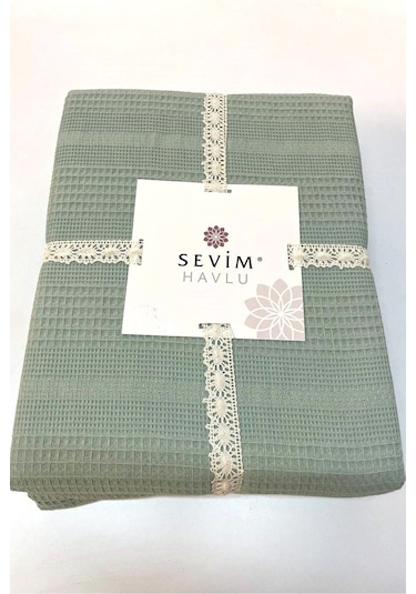 Çift Kişilik Waffle Pike 210x230cm, %100 Pamuk, Petekli Pike Yeşil