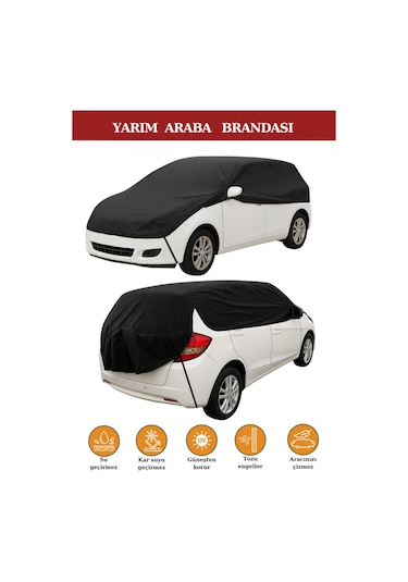 Siyah Yarım Araba Brandası, Yağmur Ve Güneşten Korur, Toz Ve Kir Önleyici, Buzlanma Önleyici Siyah