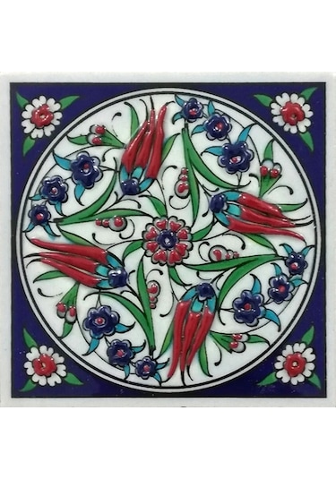 Armada Çini 10X10 Cm Ed 108 Dört Lale El Dekoru Kütahya Çini Pano