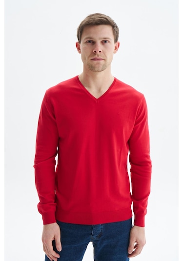 Arma Erkek Slim Fit Basic V Yaka Triko Kazak K9kro0852 Kırmızı