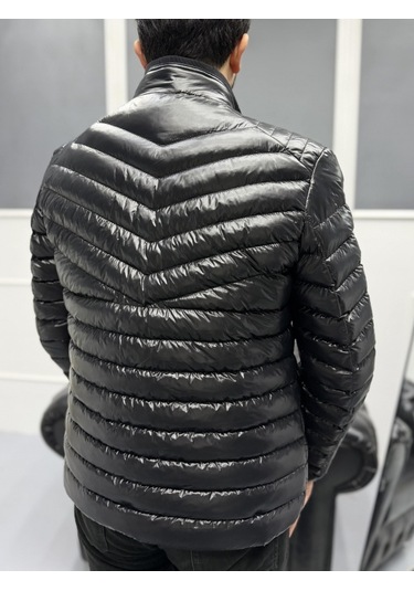 Avni Ceylan Erkek Parlak Şık Slim Fit Kışlık Şişme Mont Siyah