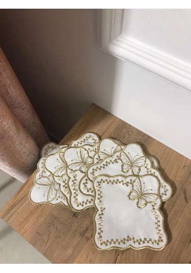 Nivemeshome Kelebek Gold Kare 6 Adet Keten Kokteyl Peçetesi Kahve Yanı Sunumluk Gold