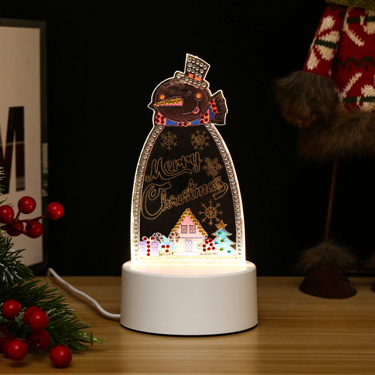 Hombey Noel Işıklı Lambası - Kendi Elinle Yapımı Elmas Boyama, Festivite İçin Canlandıran Hediyelik Alet Seti Diğer