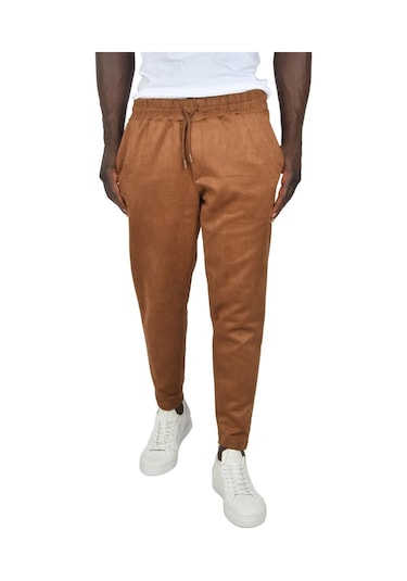 Deepsea Erkek Kahve Beli Lastikli Bağcıklı Kırışmayan Süet Kumaş Rahat Kesim Dar Paça Spor Pantolon 2505556 Kahve Kahverengi