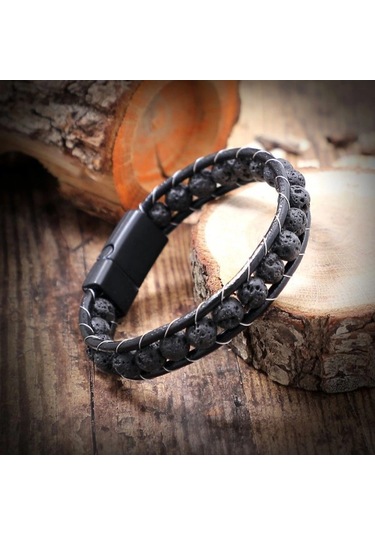 Moncuk Design Lav Taşı Doğaltaş Deri Bileklik 33512b2d8m3 Çok Renkli