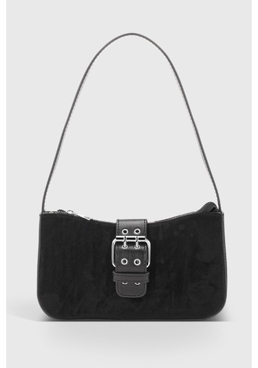 Süet Siyah Tokalı Omuz Çantası 268 Süet Siyah