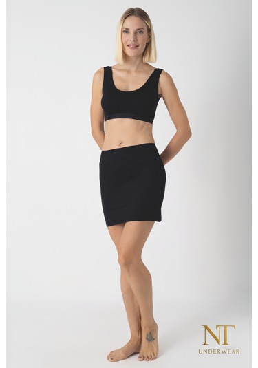Nt Underwear Bambu Mini Etek Astarı, Mini Jupon - Doğal Kumaş, Modern Kalıp. Siyah
