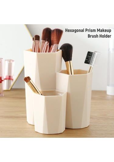 Fosenze Beyaz Üç Borulu Hexagonal Prisma Makyaj Fırçası Ve Kalem Organizer - Ofis, Ev, Banyo Masaüstü Depolama Kutusu Diğer
