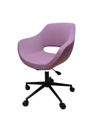Ofis Koltuğu Çalışma Sandalyesi Pembe Renk Keten Kumaş Döküm Süng