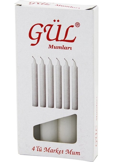 4pcs - İnce Çap 1.6cm - Uzunluk 12cm Beyaz Klasik Market Mum Çok Renkli