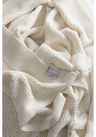 Miel Krem Tek Kişilik Kenarı Ponponlu Battaniye 160 X 220 37101 Krem