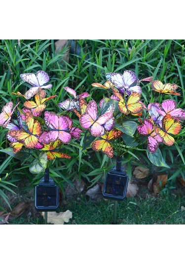 Geeksen 2'li Solar Panel Kelebek Bahçe Lambası Ip65 Su Geçirmez Teras Avlu Yol Aydınlatma Çok Renkli