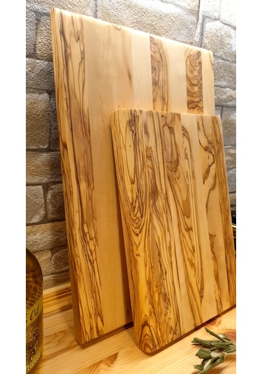2 Li Set Zeytin Ağacı Ahşap Kesme Sunum Mutfak Tahtası